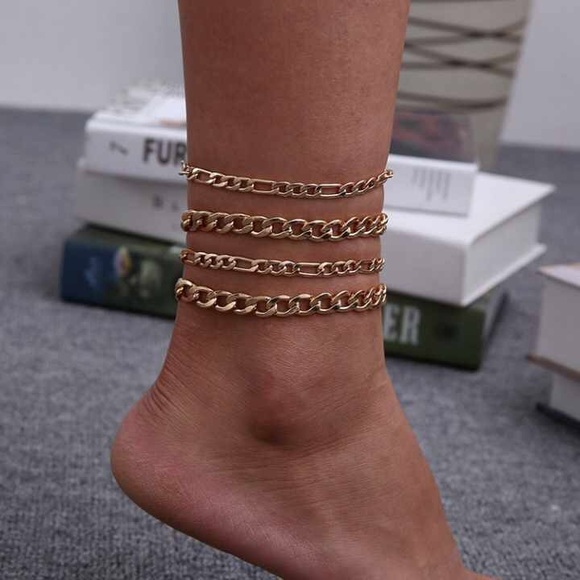 Gold Multi-Layed Anklet/ Ankle Bracelet W Links & Lobster Clasp 2 Close - Picture 2 of 5